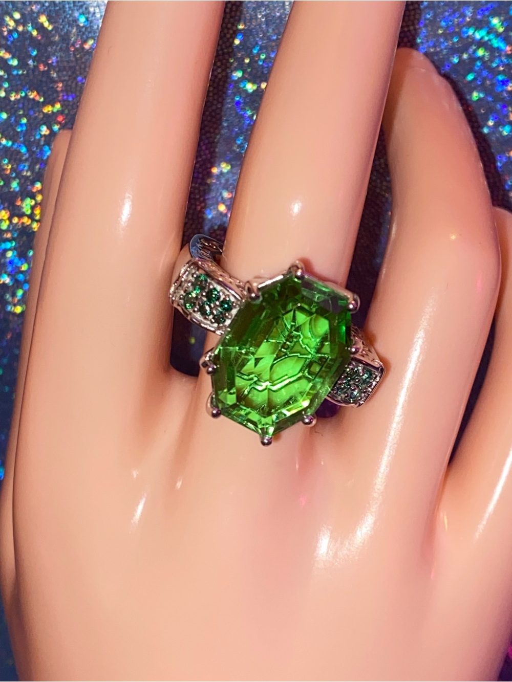 Chartreuse Quartz (triplet) Signity Rainforest Topaz 14.60 ctw in Platinum Bond